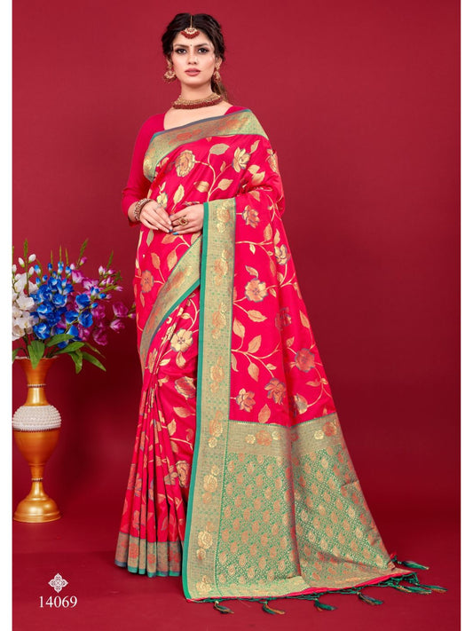 Weaving Banarasi Silk Wedding Saree In Red-81061