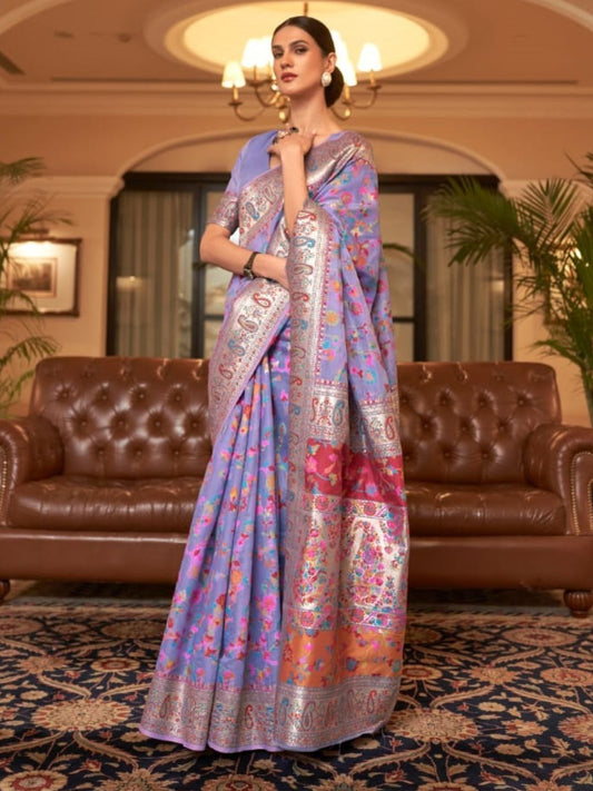Weaving Kashmiri Bollywood Saree In Purple-81072