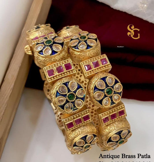 Antique Designer Premium Quality Brass High Gold Openable Bangles Set-81413