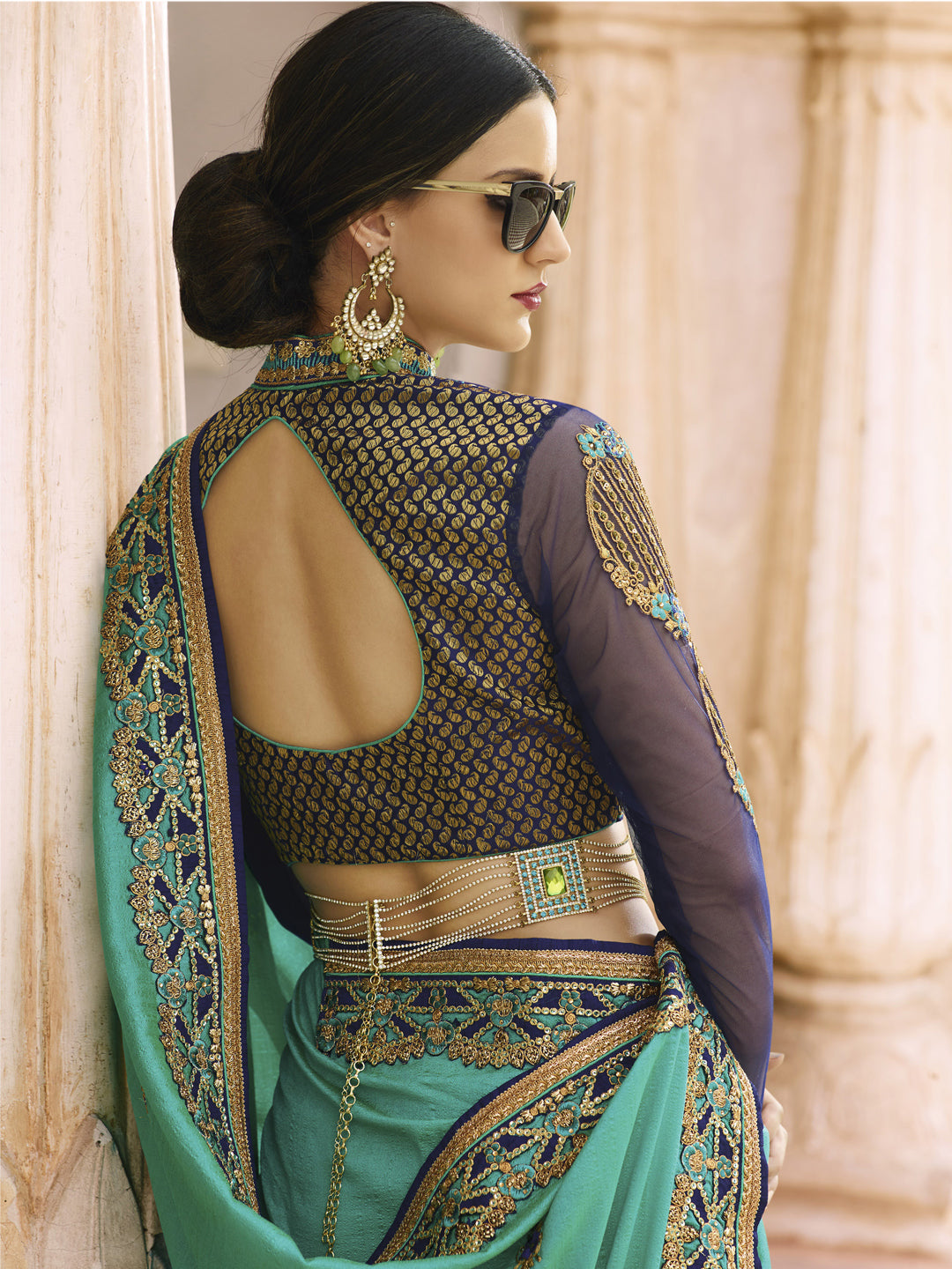 Embroidered Border Silk Saree in Green color-82074