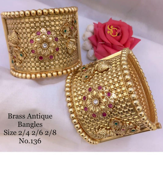 Antique Designer Premium Quality Brass High Gold Openable Bangles Set-81414