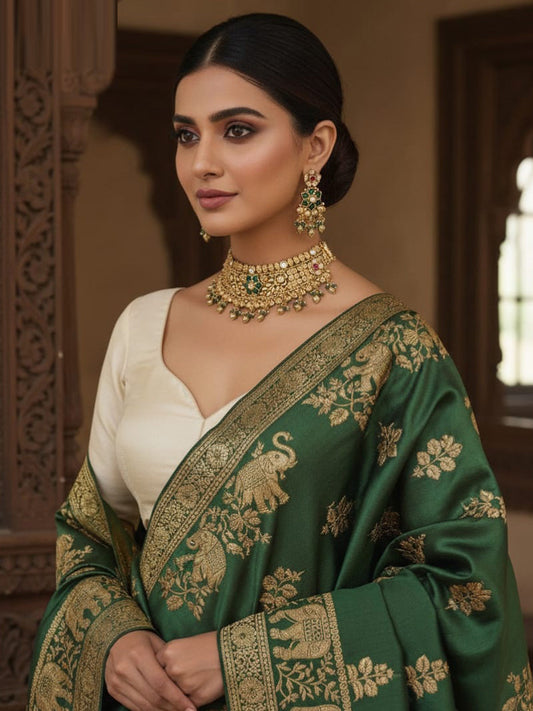 Women Antique Brass Kundan Necklace Jewelry Set -20193