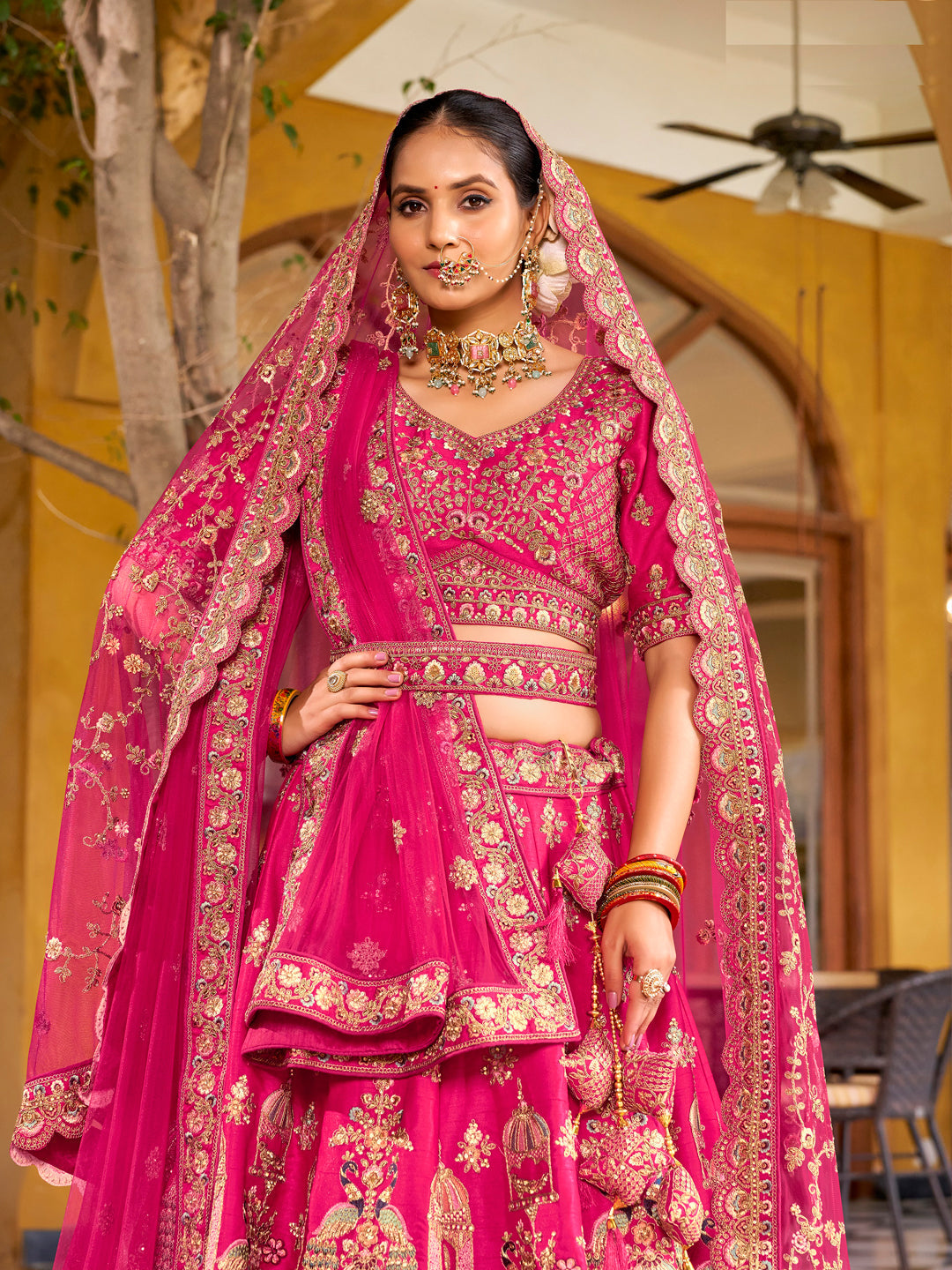 Silk Traditional Wedding Reception Bridal Lehenga In Pink color-41094