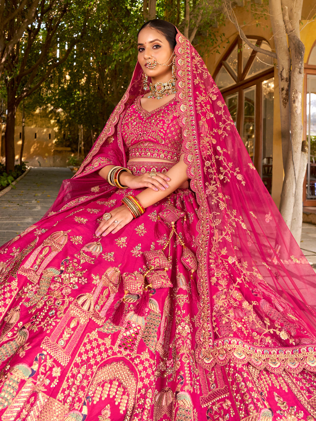 Silk Traditional Wedding Reception Bridal Lehenga In Pink color-41094