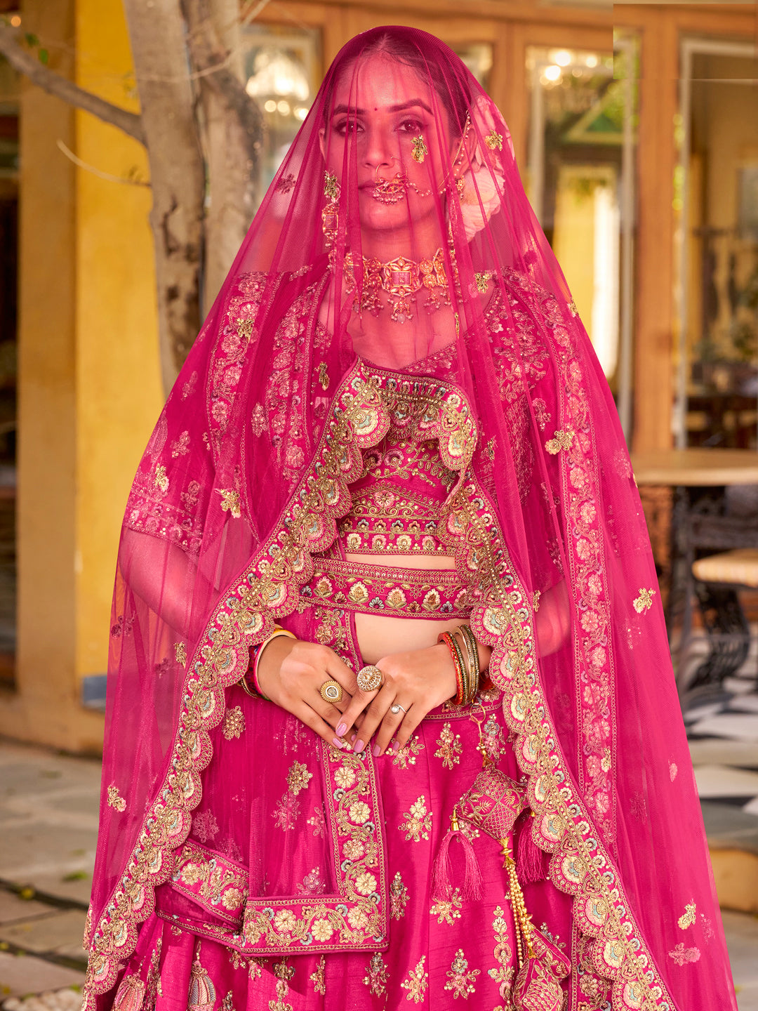 Silk Traditional Wedding Reception Bridal Lehenga In Pink color-41094