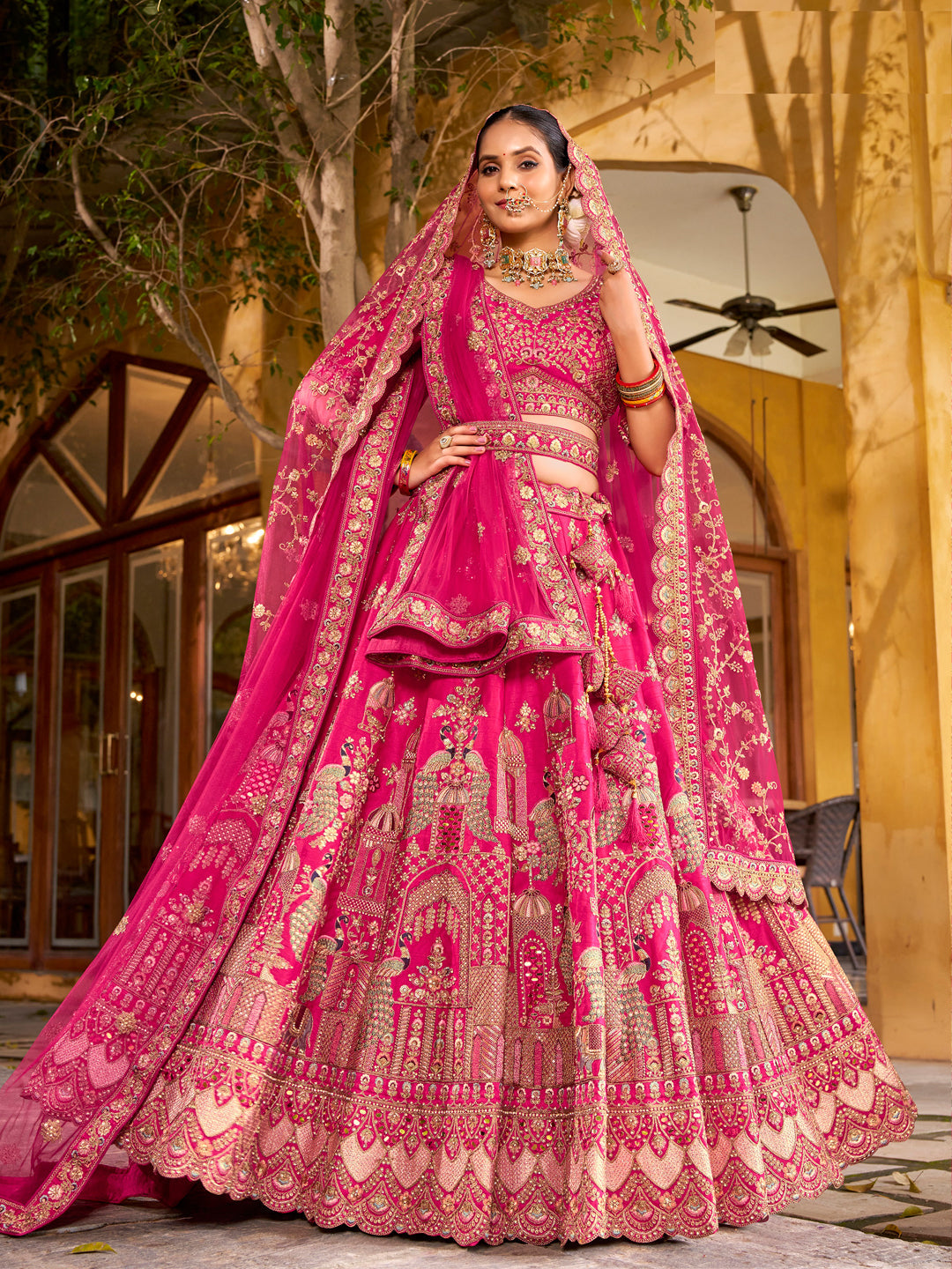 Silk Traditional Wedding Reception Bridal Lehenga In Pink color-41094
