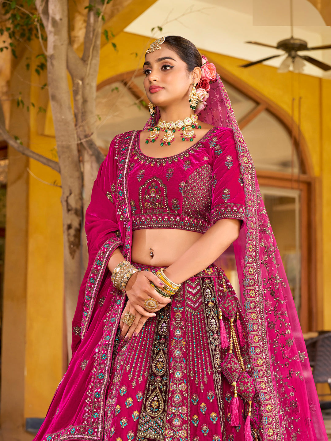 Silk Traditional Wedding Reception Bridal Lehenga In Pink color-41097