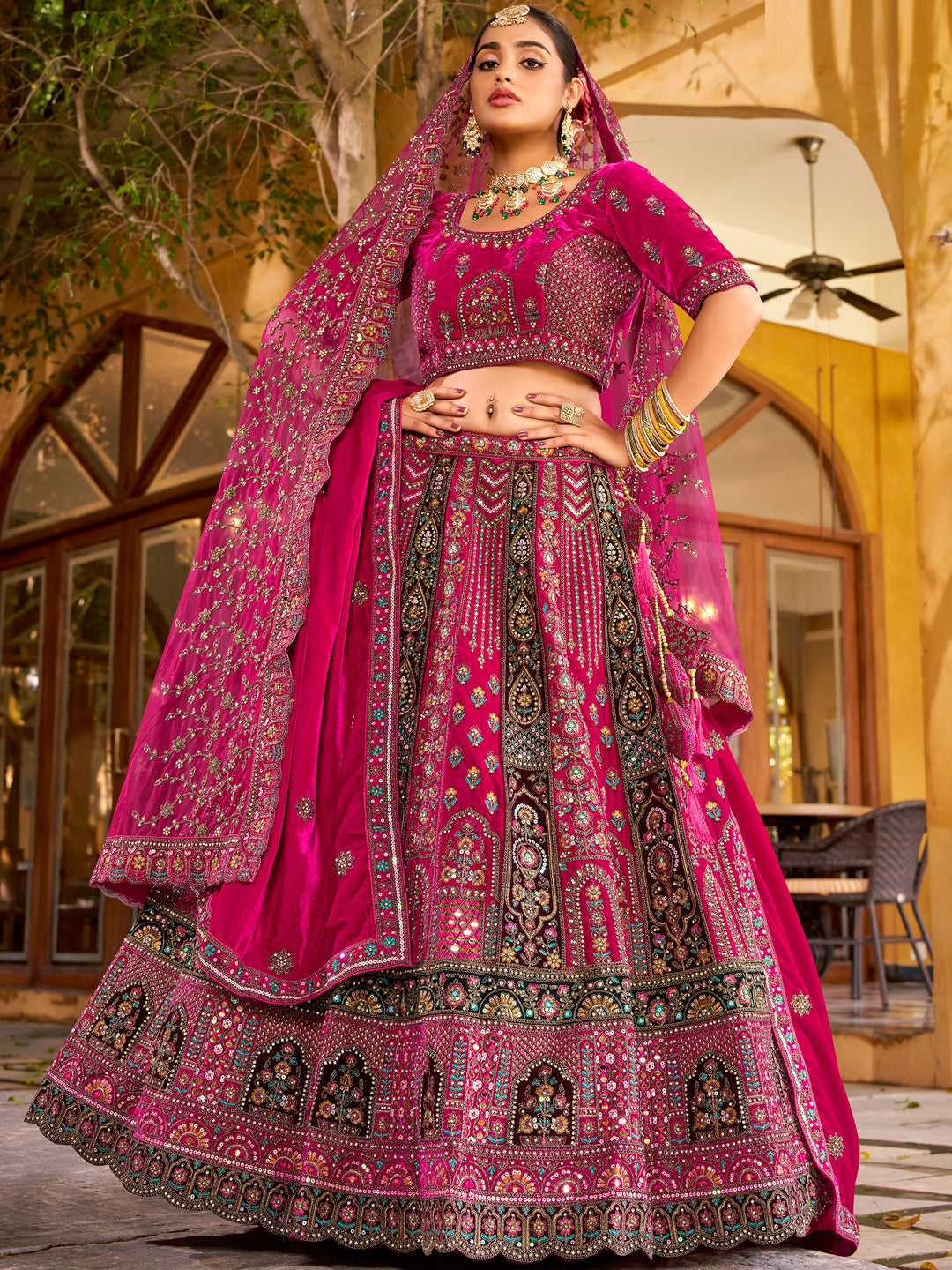 Silk Traditional Wedding Reception Bridal Lehenga In Pink color-41097