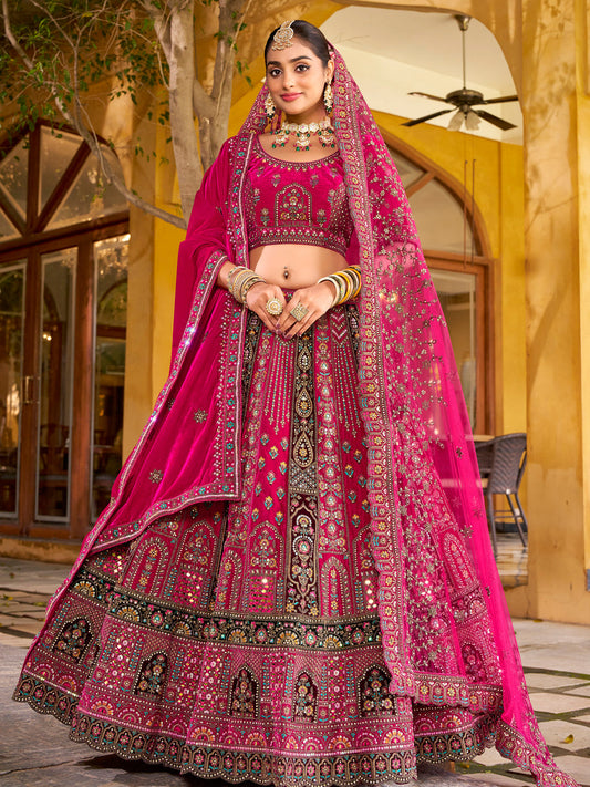 Silk Traditional Wedding Reception Bridal Lehenga In Pink color-41097