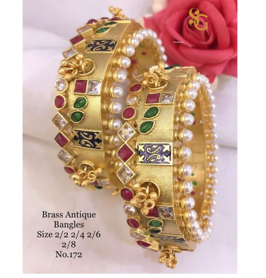 Antique Designer Premium Quality Brass High Gold Openable Bangles Set-81416