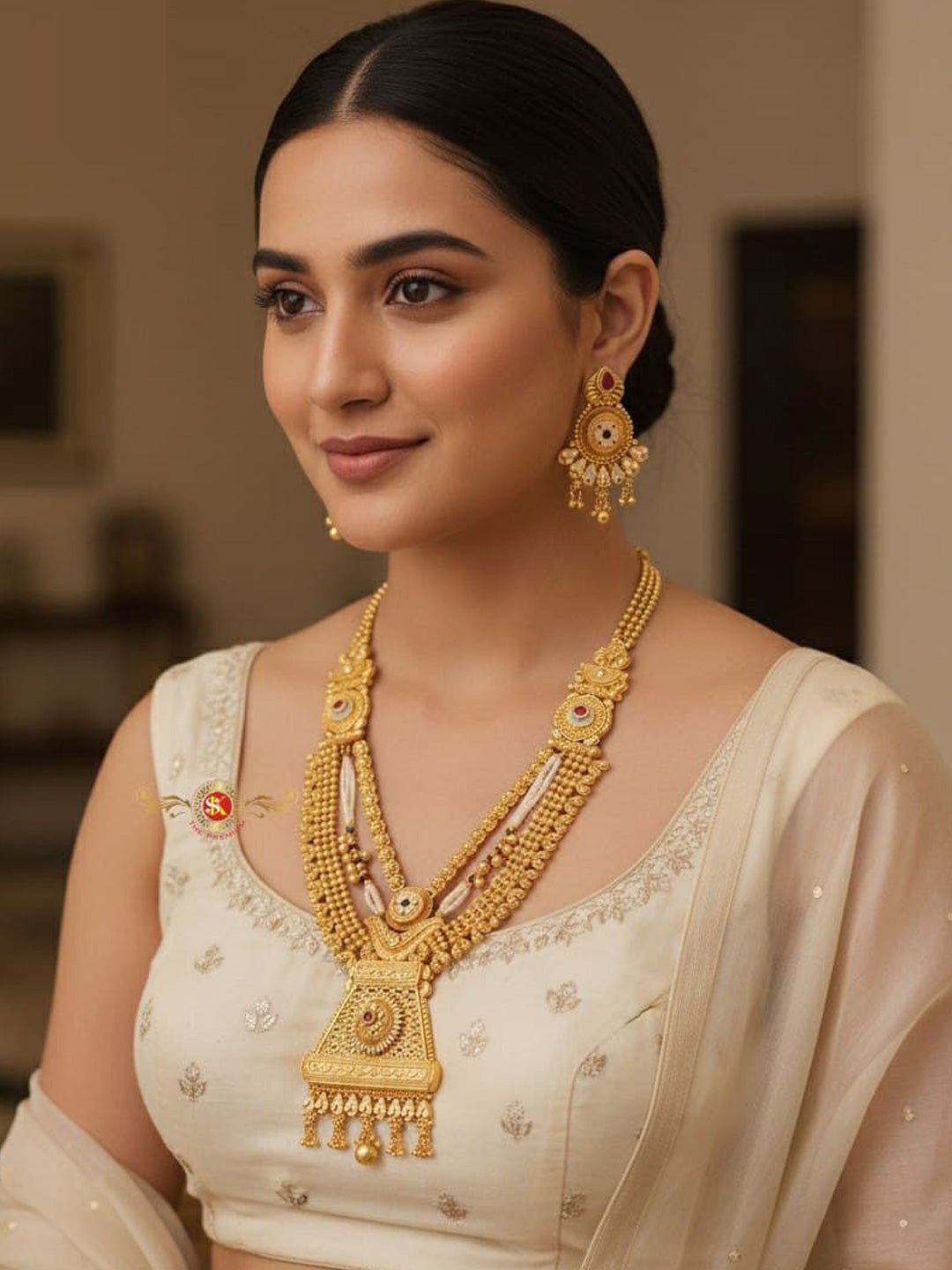 Women Antique Brass Kundan Rani Haar Necklace Jewelry Set -20195