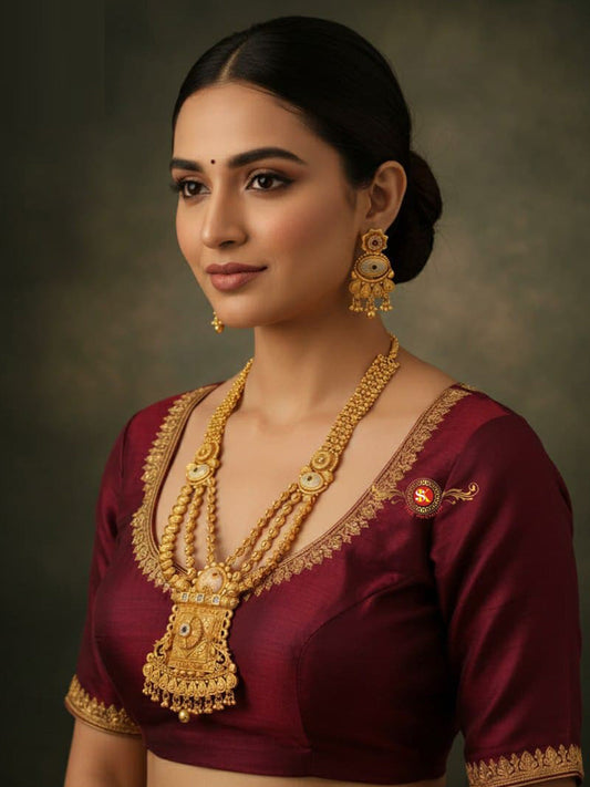 Women Antique Brass Kundan Rani Haar Necklace Jewelry Set -20196