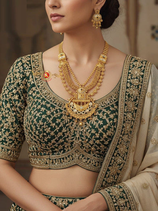 Women Antique Brass Kundan Rani Haar Necklace Jewelry Set -20198