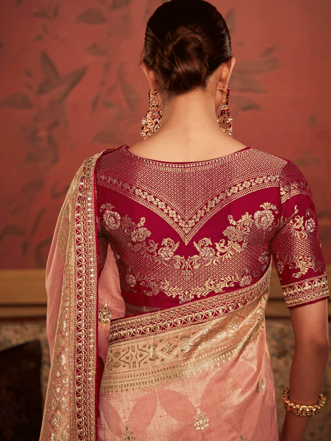 Embroidered Designer Pure Dola Silk Bridal Traditional Saree In Beige