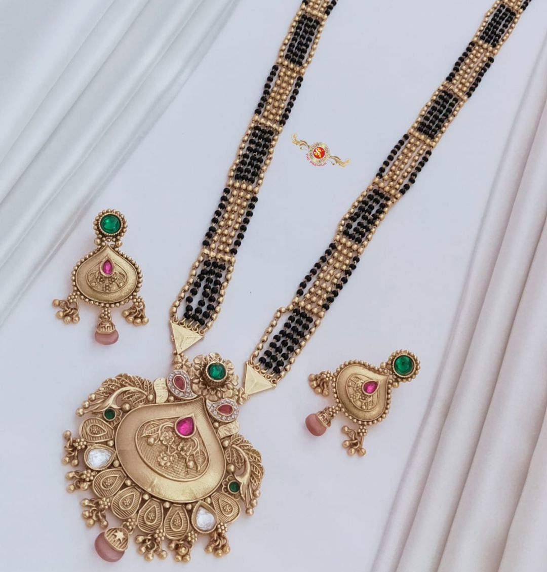 Antique Premium Quality Brass High Gold Long Rajwadi Mangalsutra Set in 36 Inches-301040
