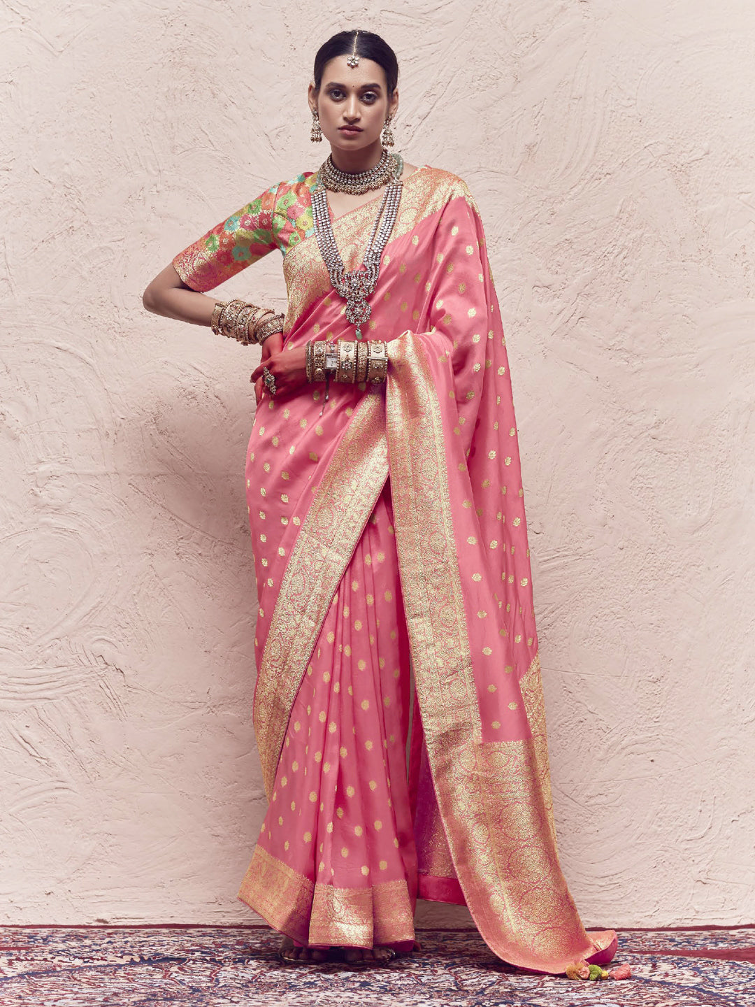 Heavy Viewing Designer Pure Crepe Dola Silk Bridal Traditional Saree In Pink-81359