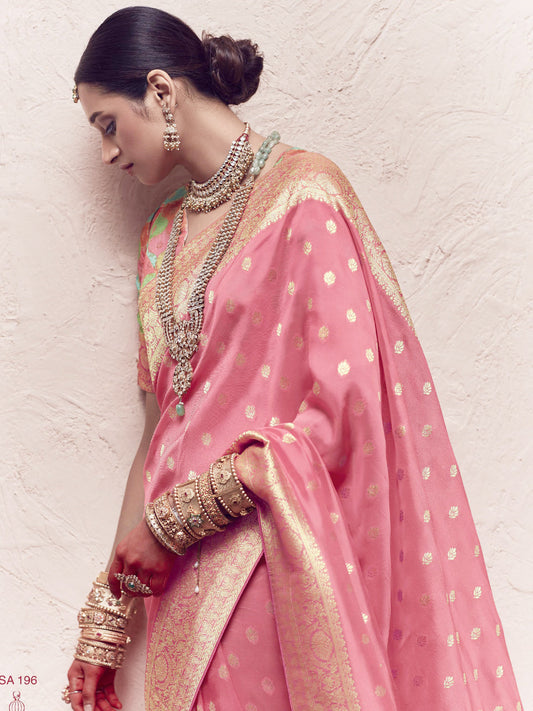 Heavy Viewing Designer Pure Crepe Dola Silk Bridal Traditional Saree In Pink-81359