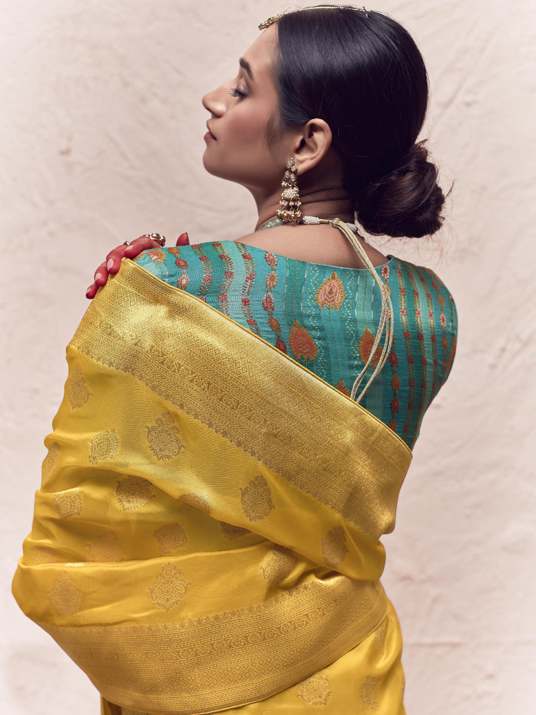 Heavy Viewing Designer Pure Crepe Dola Silk Bridal Traditional Saree In Yellow-81361