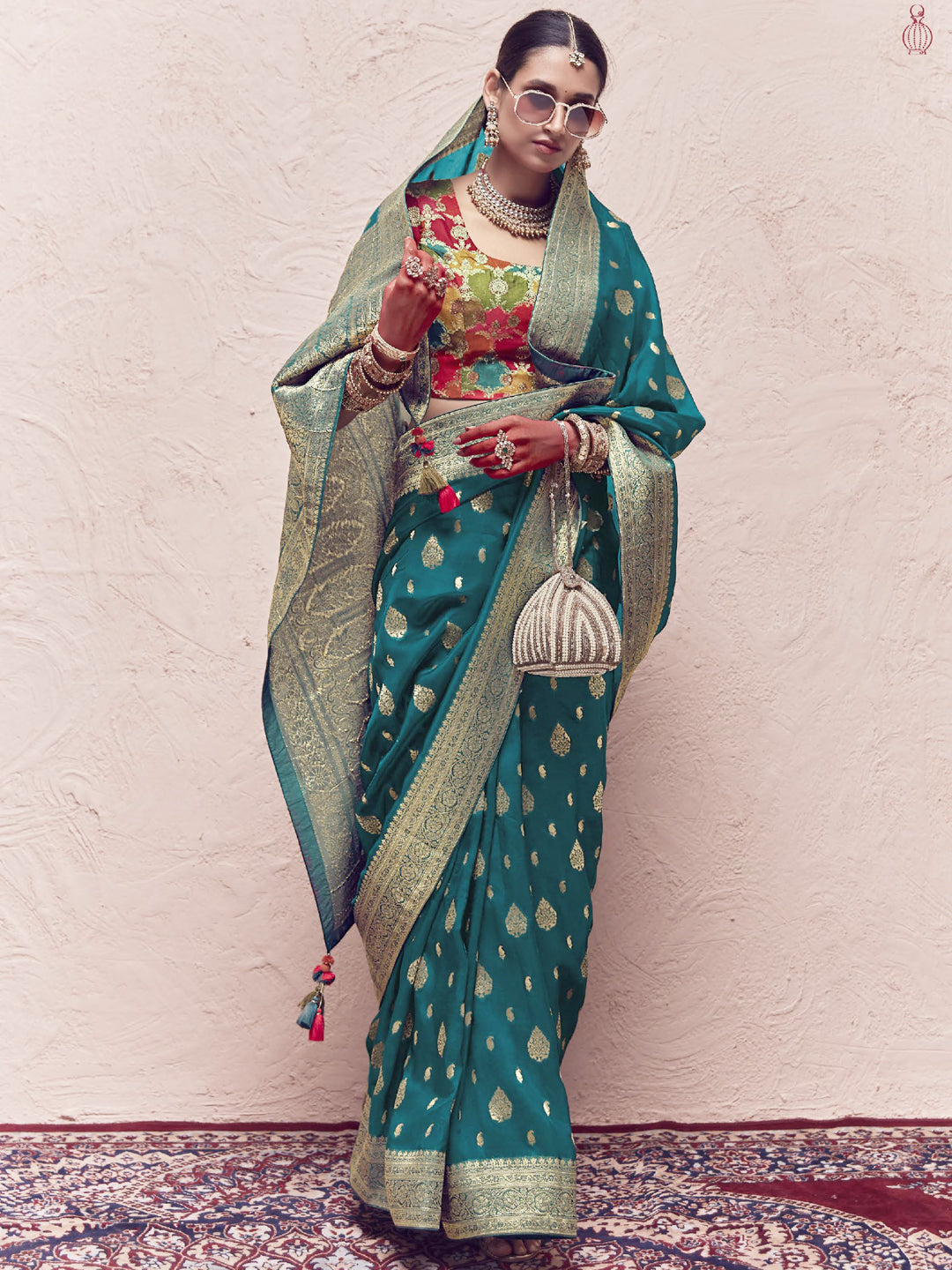 Heavy Viewing Designer Pure Crepe Dola Silk Bridal Traditional Saree In Blue-81362