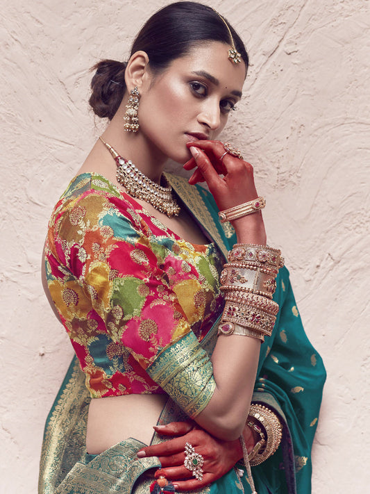 Heavy Viewing Designer Pure Crepe Dola Silk Bridal Traditional Saree In Blue-81362