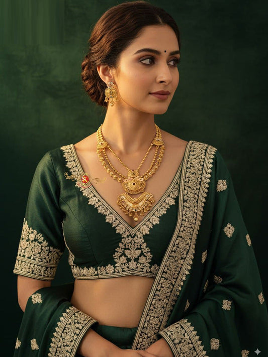 Women Antique Brass Kundan Rani Haar Necklace Jewelry Set -20200