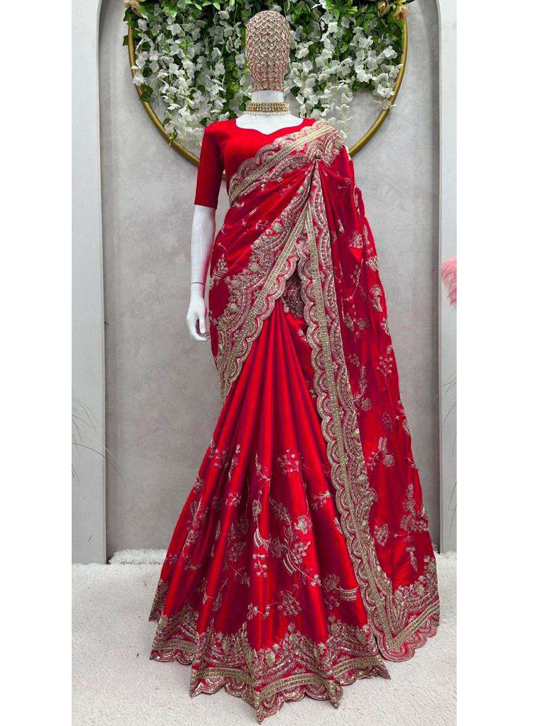 Rangoli Silk Traditional Sequence work Saree in Red color-41020