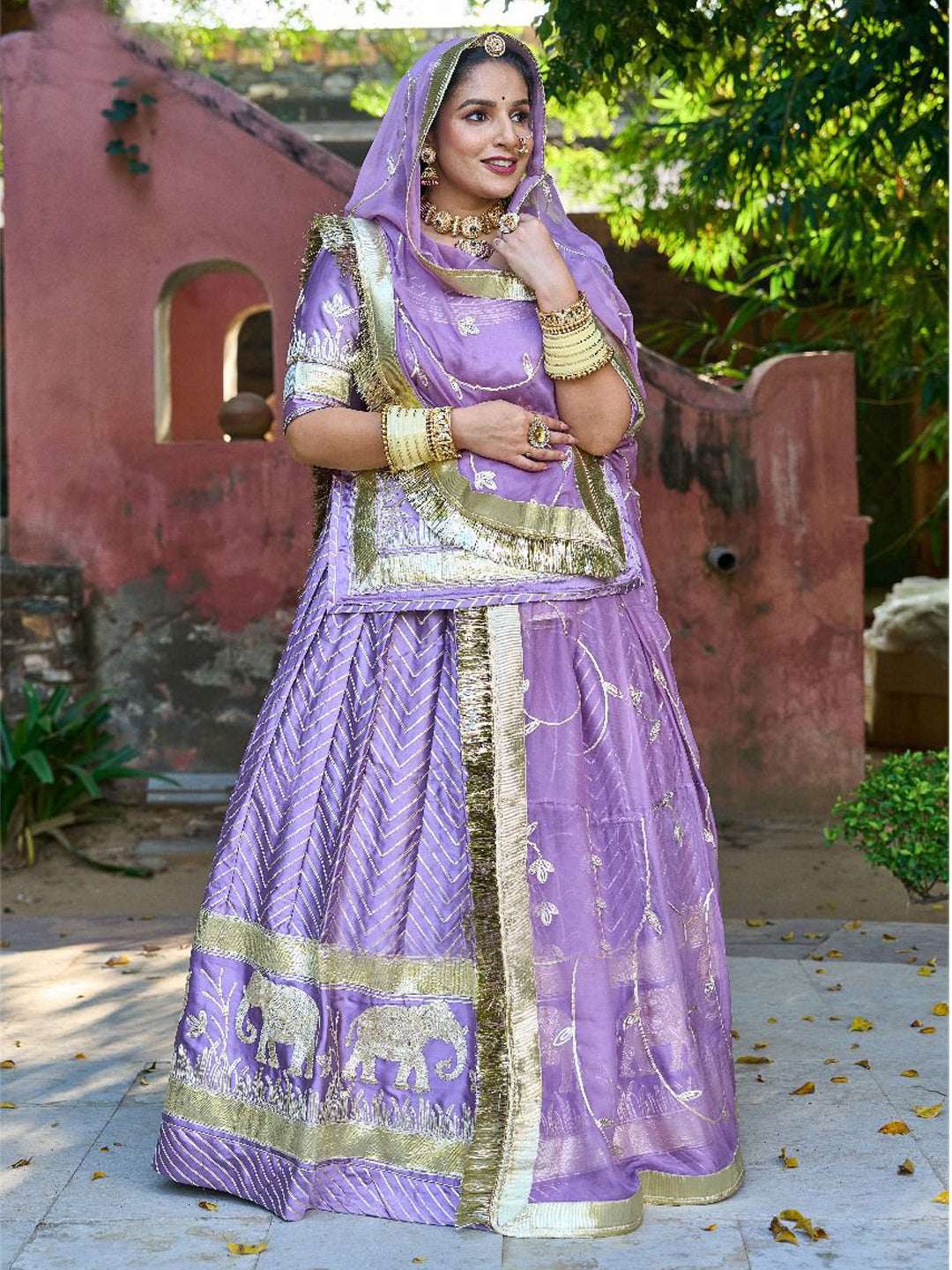 4 Meter Full Gher Satin Humarahi Pure Wedding Traditional Rajputi Poshak with Seekiya Gotta work-81637