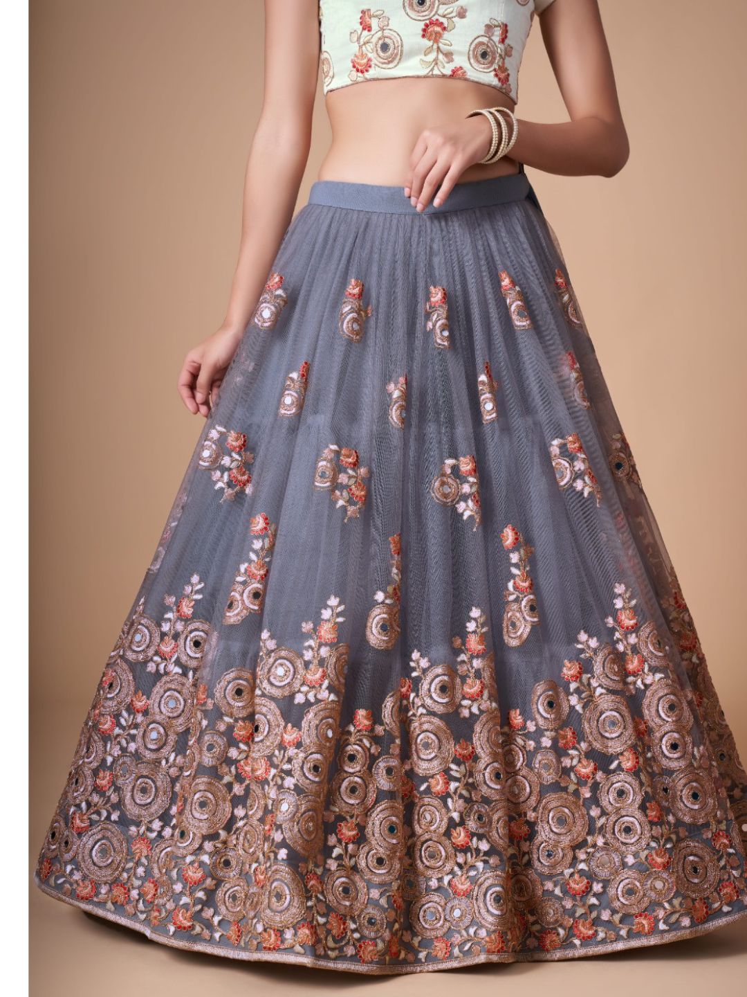 Sequence Net Bollywood A Line Lehenga in Grey