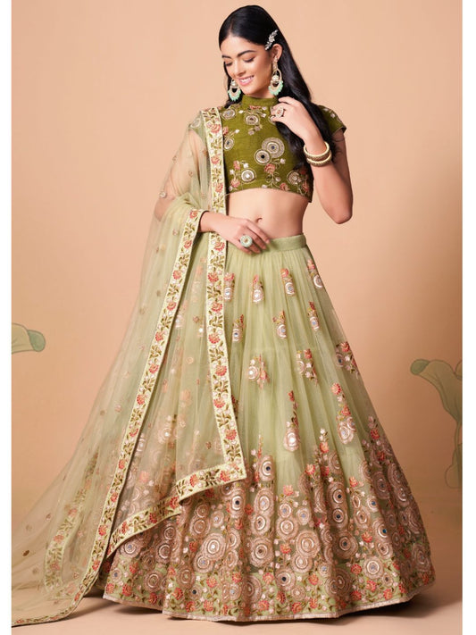 Sequence Net Bollywood A Line Lehenga in Light Green