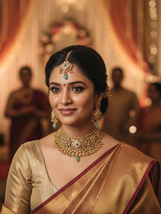 Women Antique Brass Kundan Necklace Jewelry Set -20182