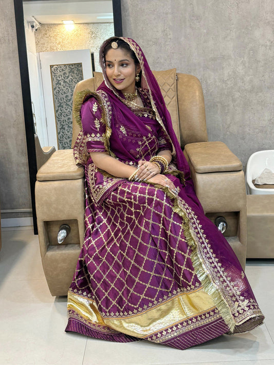 Heavy Satan Partywear Wedding Gota Patti Work Rajputi Poshak In Wine Colour-61104