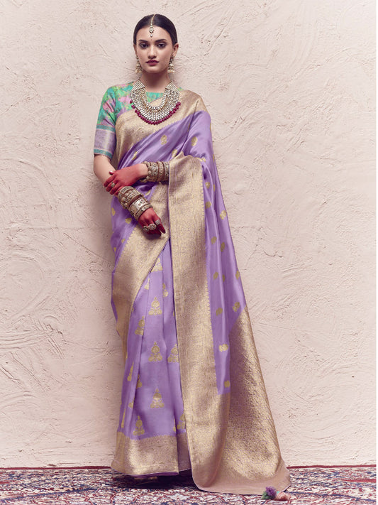 Heavy Viewing Designer Pure Crepe Dola Silk Bridal Traditional Saree In Purple-81363