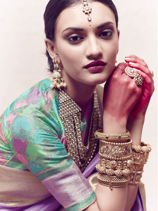 Heavy Viewing Designer Pure Crepe Dola Silk Bridal Traditional Saree In Purple-81363