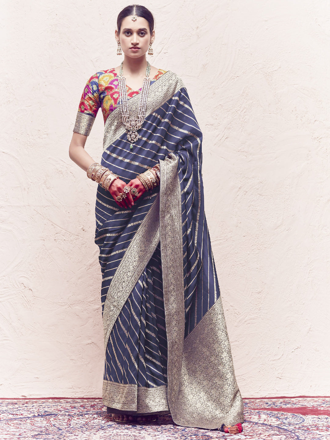 Heavy Viewing Designer Pure Crepe Dola Silk Bridal Traditional Saree In Blue-81372