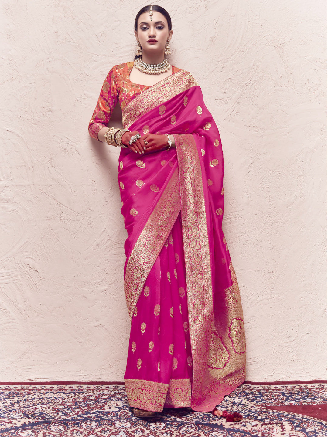 Heavy Viewing Designer Pure Crepe Dola Silk Bridal Traditional Saree In Pink-81373