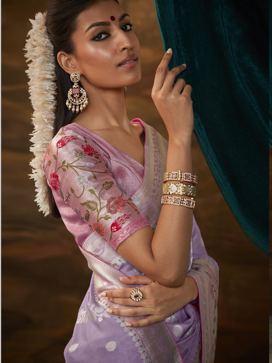 Zari Pure Dola Silk Partywear South Indian wedding Saree In Purple Color-81575