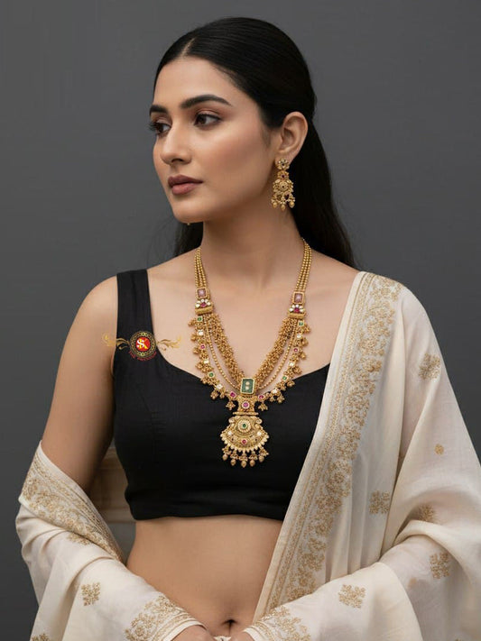 Women Antique Brass Kundan Rani Haar Necklace Jewelry Set -20202