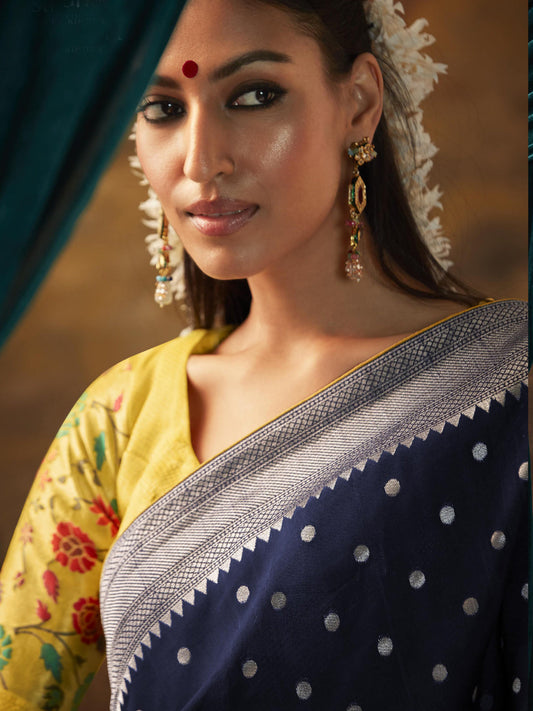 Zari Pure Dola Silk Partywear South Indian wedding Saree In Blue Color-81582