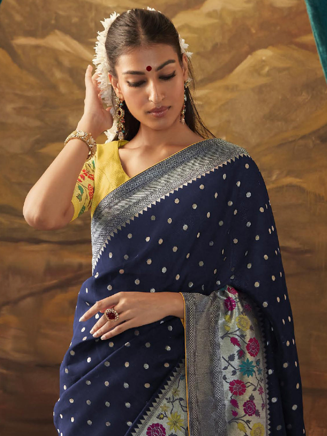 Zari Pure Dola Silk Partywear South Indian wedding Saree In Blue Color-81582