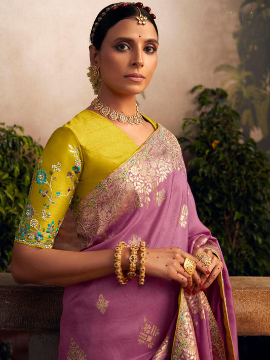 Embroidered Pure Viscose Dola Silk Traditional Bridal Saree In Pink Color-81672