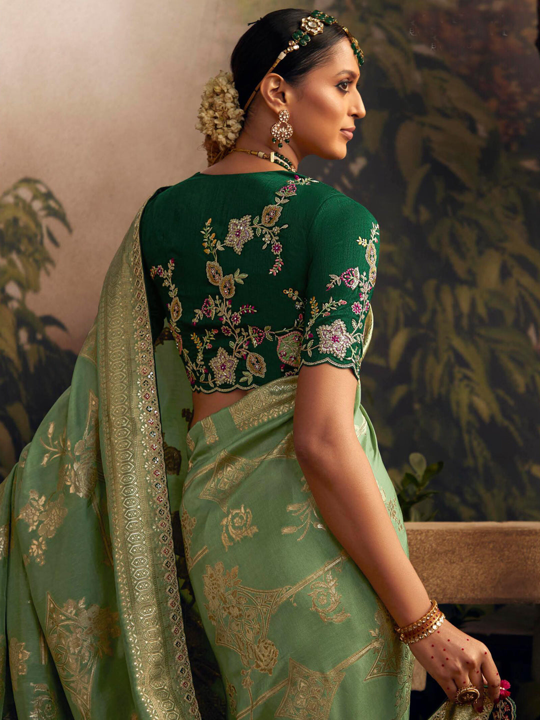 Embroidered Pure Viscose Dola Silk Traditional Bridal Saree In Green Color-81673