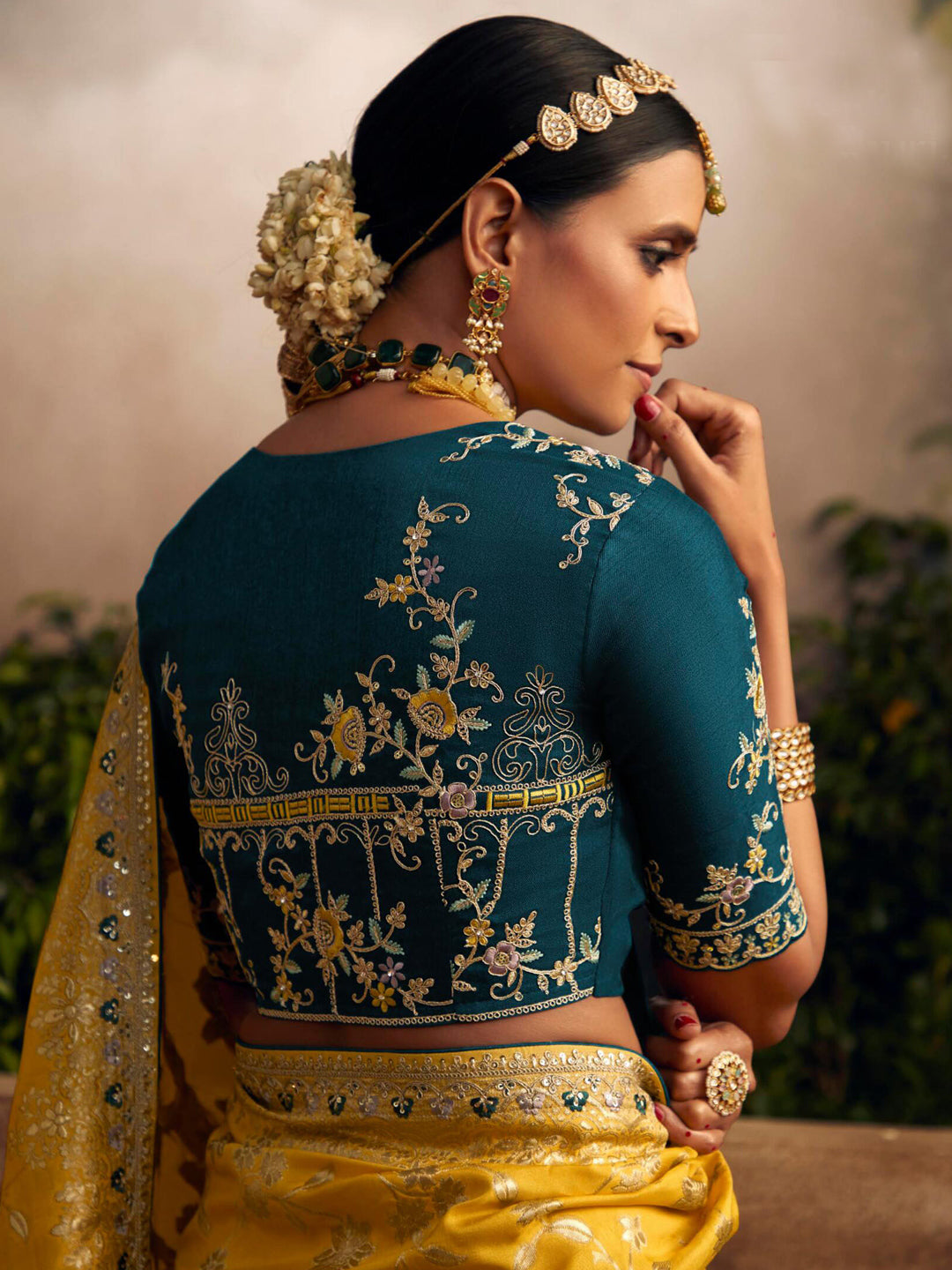 Embroidered Pure Viscose Dola Silk Traditional Bridal Saree In Yellow Color-81674