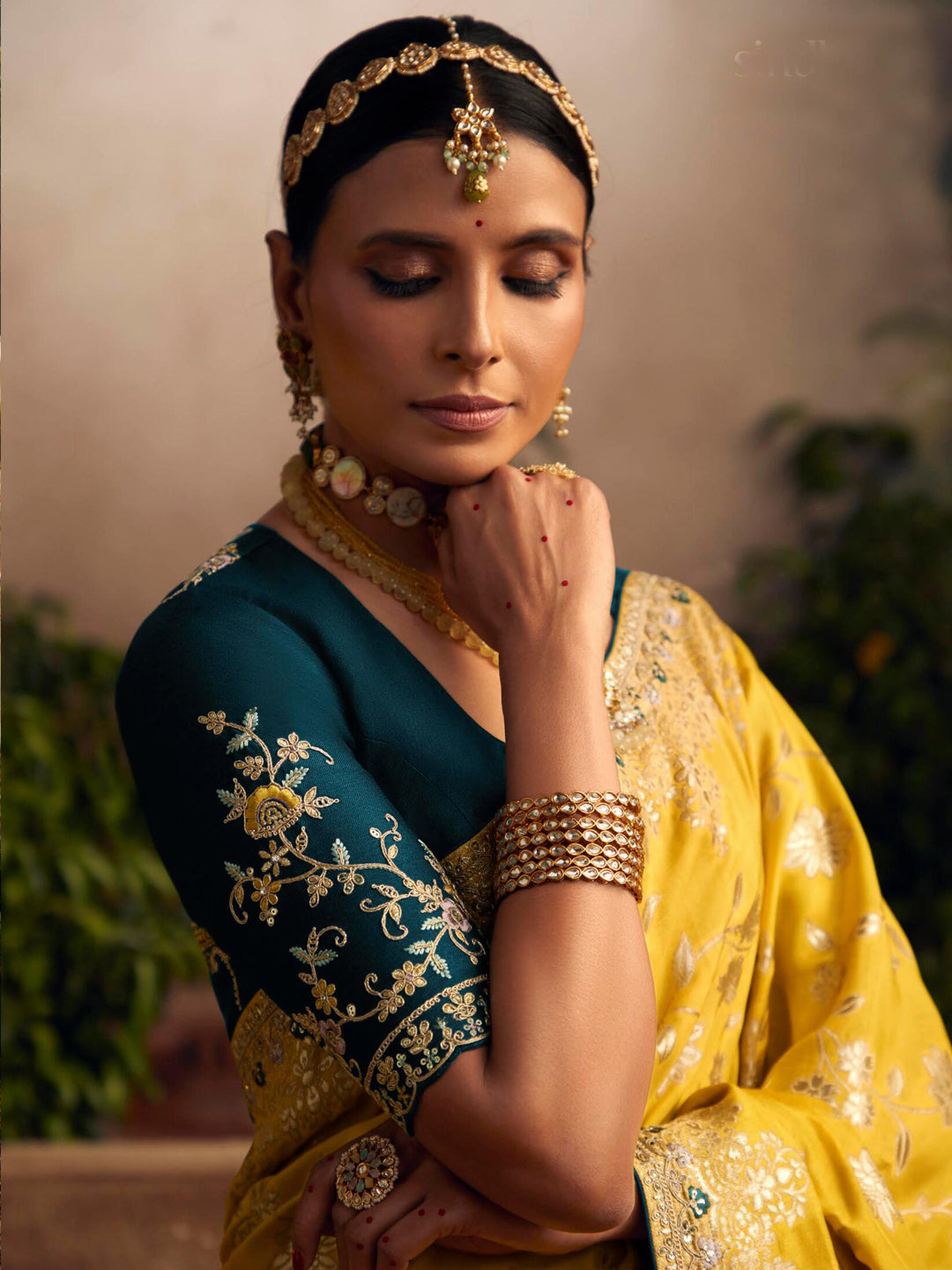 Embroidered Pure Viscose Dola Silk Traditional Bridal Saree In Yellow Color-81674