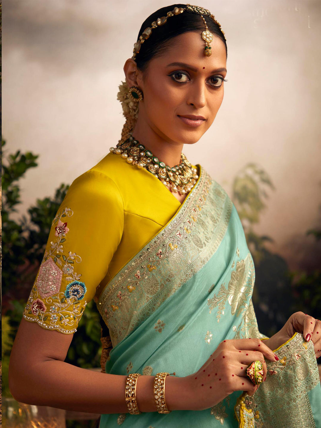 Embroidered Pure Viscose Dola Silk Traditional Bridal Saree In Blue Color-81675