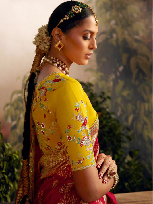 Embroidered Pure Viscose Dola Silk Traditional Bridal Saree In Red Color-81676