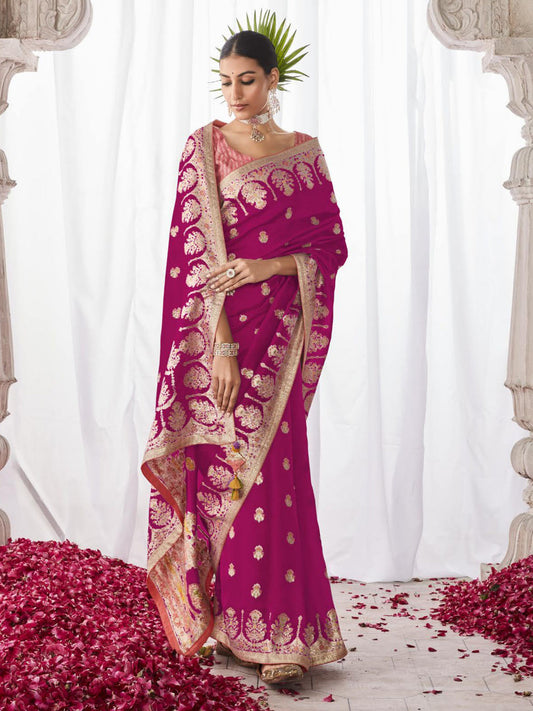 Embroidered Minakari Pallu Silk Traditional Partywear Saree In Pink Color-81800