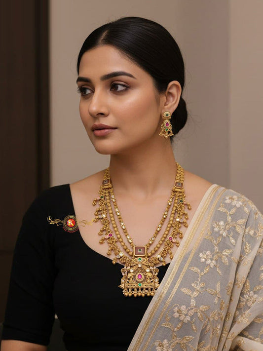 Women Antique Brass Kundan Rani Haar Necklace Jewelry Set -20207