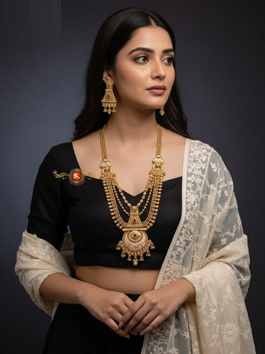 Women Antique Brass Kundan Rani Haar Necklace Jewelry Set -20209