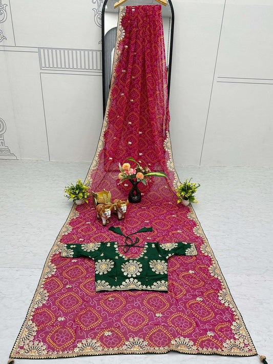 Georgette with Bandhej Printed Sequence work Saree in Pink color-41024