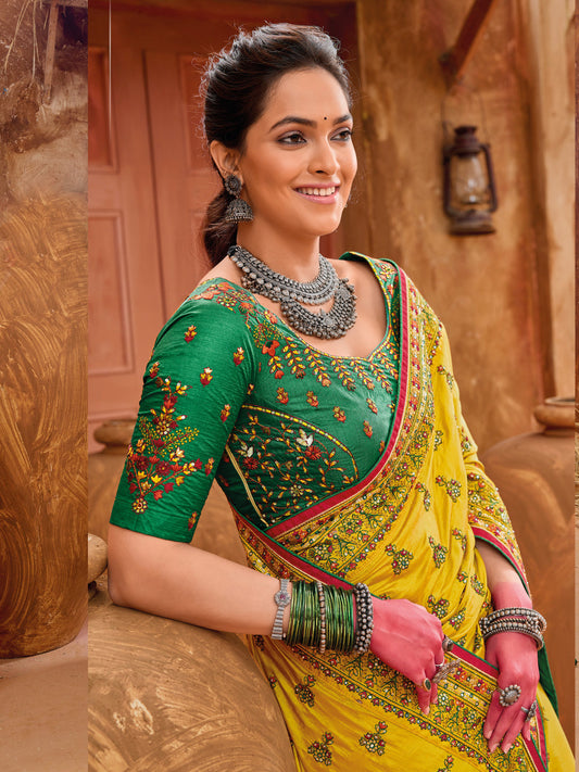 Pure Kachhi Banarasi Silk Traditional Bridal Saree In Yellow Color-81503